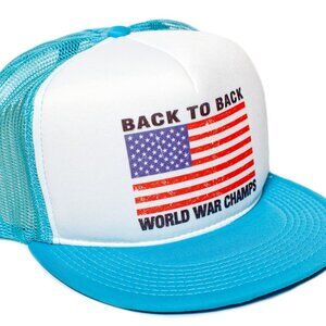 Back To Back World War Champs Champions Flat Bill Truckers Hat Cap Aqua/White